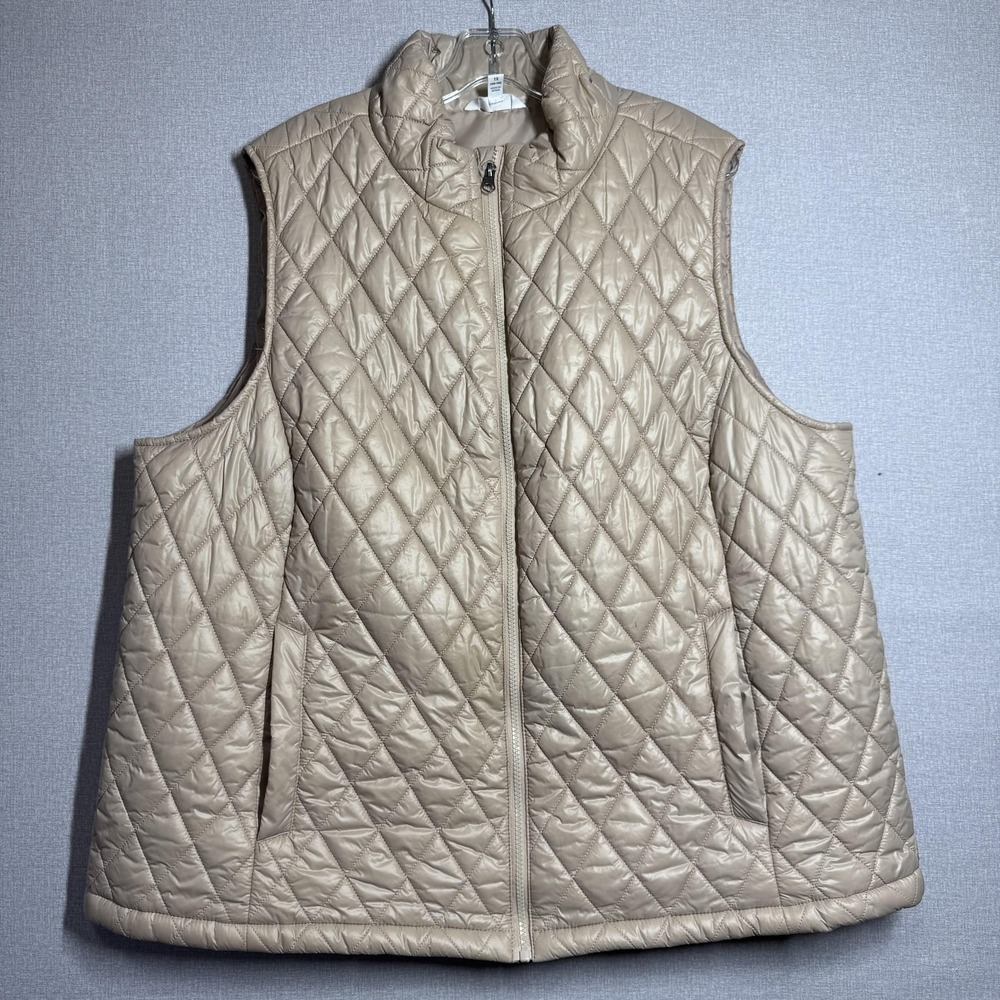 Time And Tru Vest Womens 1X Beige Quilted Puffer‎ Full Zip Lightweight Layering